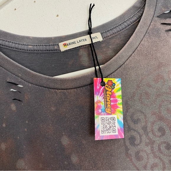 Marine Layer Upcycled Tee Shirt Mens Size Medium Large Gray Acid Wash Stencil - Picture 9 of 12